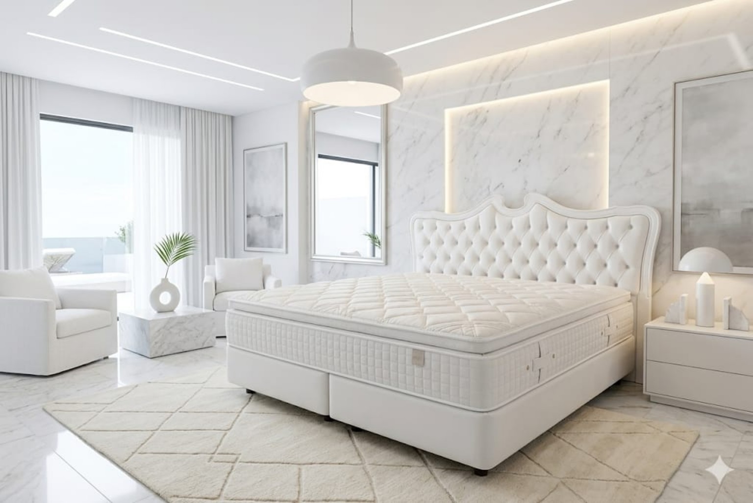 Colchão branco R FLEX em suíte de alto padrão